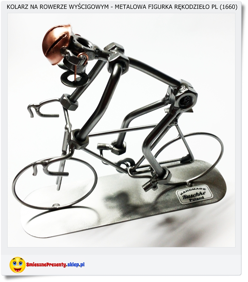  Kolarz na rowerze wyścigowym Metalowa figurka Polskie rękodzieło 